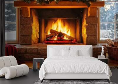 Cozy fireplace with crackling flames Wall mural