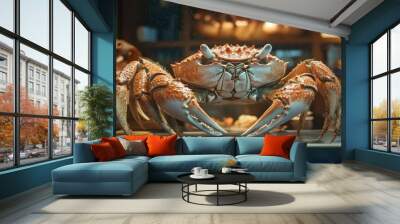 a crab managing a seafood restaurant, Wall mural