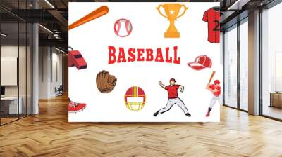 Baseball icon set isolated on white background Wall mural