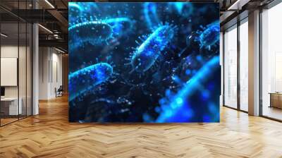 Closeup microscopic bunch of blue bacteria Wall mural