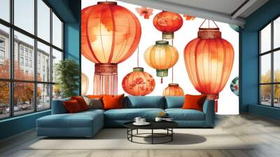 Chinese lantern pattern background watercolor1 Wall mural