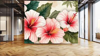 Hibiscus flower pattern background watercolor style6 Wall mural