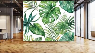 Tropical leaves pattern background watercolor style3 Wall mural