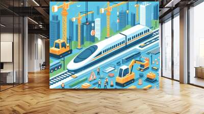 flat design railway construction of bullet train in the city. transportation concepts Wall mural