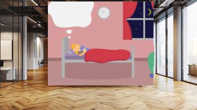 Girl sleeping with empty dream speech bubble Wall mural