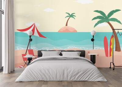 illustration of a beach in the summer season Wall mural