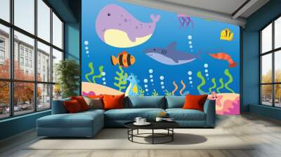 marine life with fishes cartoon Wall mural