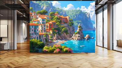 tropical island in the sea, comic style  Wall mural