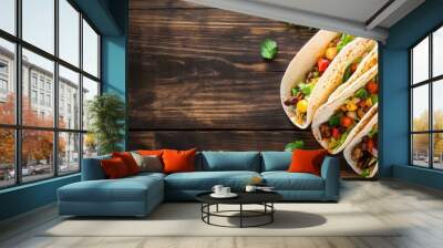 free space Burritos maxican food concepts on wooden background Wall mural