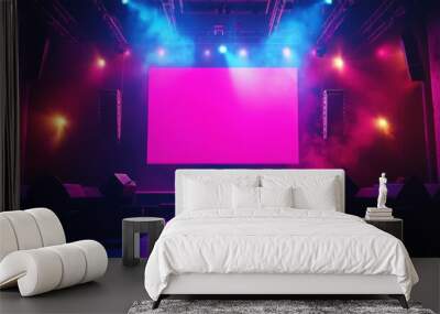 spotlight and speaker on the truss system on blank white stage
 Wall mural