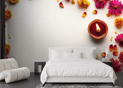 topview diwali festival of india concept on white background Wall mural