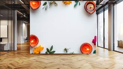 topview diwali festival of india concept on white background Wall mural