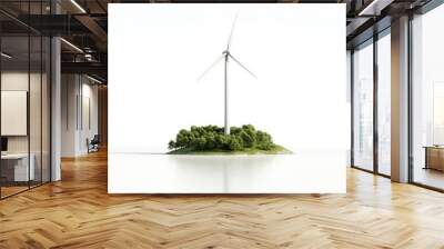 Wind turbine on the island on the white background Wall mural