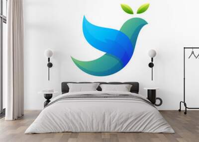 bird leaf logo design, bird and leaf combination logo with 3d colorful style Wall mural