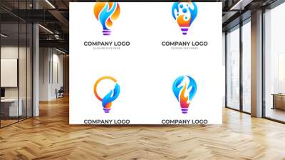 set bulb care logo, bulb and hand, combination logo with 3d colorful style Wall mural