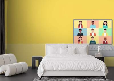 People connecting together.meeting online with teleconference, video conference remote working on laptop, work from home vector illustration. Wall mural