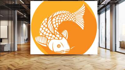 japanese or chinese inspired koi carp fish flat icon Wall mural