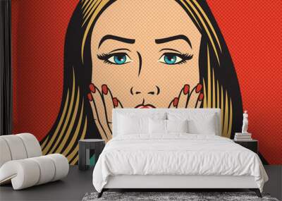 vector illustration of beautiful surprised (shocked) woman in the pop art style Wall mural