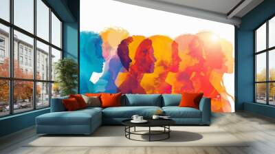 Colorful Silhouettes of Diverse Faces Wall mural