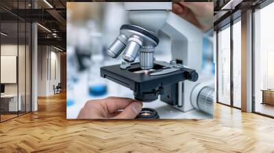 Scientist Using Microscope in Modern Laboratory Wall mural