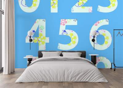 0 1 2 3 4 5 6 7 8 9 alphabets applied with snowman and ice flake graphics Wall mural