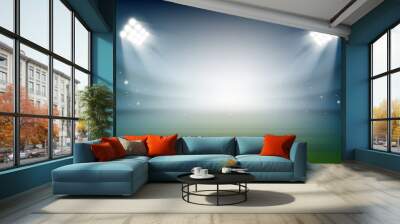 Blank football field on the stadium. Sports background illuminat Wall mural