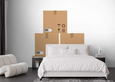 Cardboard boxes on a wooden pallet. Parcels in a warehouse Wall mural