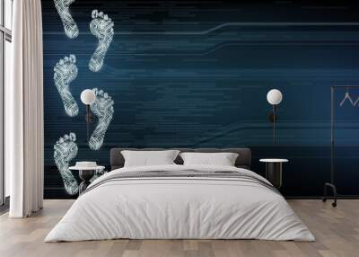 Modern technology background. Footprints with circuit pattern. Vector illustration for copy space. Wall mural