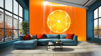 Orange slice on a technological futuristic user interface. Wall mural