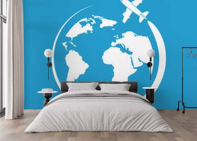 Vector icons airplane fly around the planet earth Wall mural