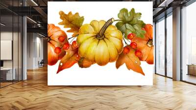 Watercolor pumpkin autumn thanksgiving fall holiday design. Floral composition orange plant card Wall mural