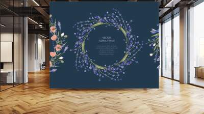 Wreath vector frame floral card set. Greeting template collection in a flat style. Circle wedding or birthday romantic background with poppy and lavender. Wall mural