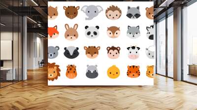 Cute animal heads collection. Flat style. Wall mural