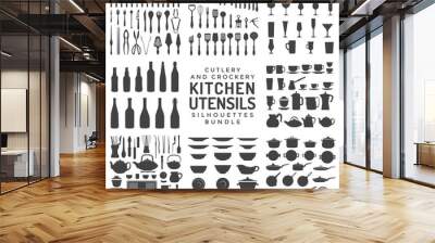 kitchen utensils silhouettes bundle. Wall mural