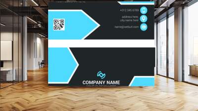 Horizontal Blue and deep grey color business card vector template, simple clean layout design template Wall mural