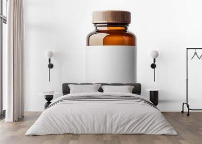 empty white label on an amber glass health supplement bottle Wall mural