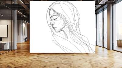 veiled woman in a minimalist drawing style in one line Wall mural