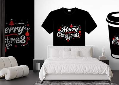 Merry Christmas lettering typography quote. Christmas t-shirt design. Christmas merchandise designs. Christian religion quotes saying for print Wall mural