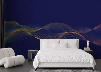 Vector of colorful lines creates a wavy shape over the blue background Wall mural