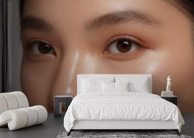 Close up of beautiful Asian woman's brown eyes with eyelash and brow lift.	 Wall mural