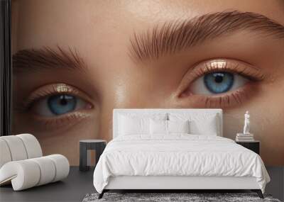 Close up of beautiful woman's blue eyes with eyelash and brow lift.	 Wall mural