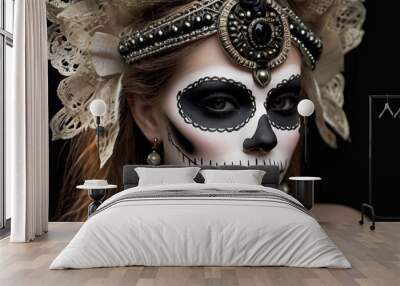 Deathly beauty - high fashion photograph capturing the essence of a stylish undead gorgeous hauntingly elegant young woman. Wall mural