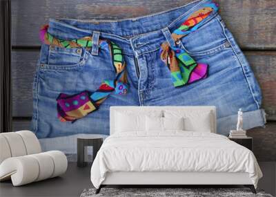 denim shorts with scarf belt Wall mural