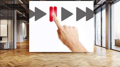 Male hand pressing pause button on the virtual screen Wall mural