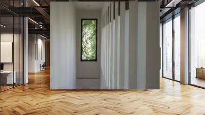 Modern white narrow hallway with windows on the side wall Wall mural