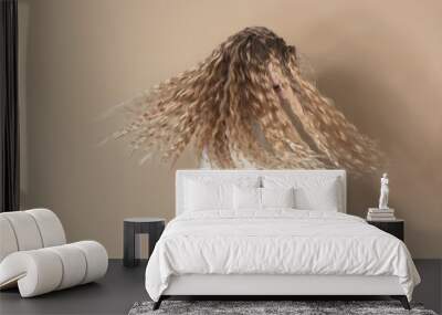 Portrait of cute little girl with blonde wavy long hair Wall mural