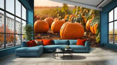 Pumpkin in the garden, countryside idyllic autumn aesthetic Wall mural