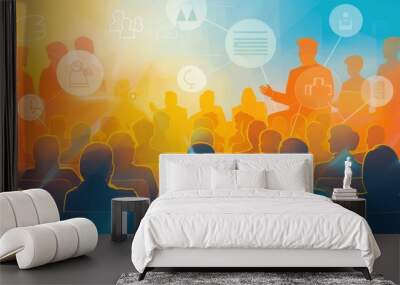 Colorful abstract background with icons of conference and seminar events Wall mural