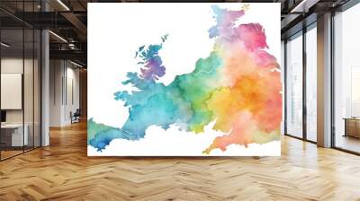 A beautiful watercolor map of England with soft, blended colors perfect for travel and geography themes Wall mural