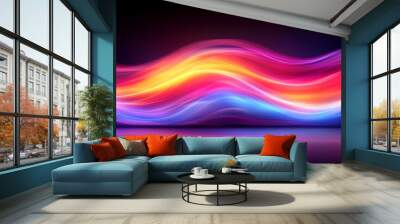 Abstract Colorful Waves of Light Glowing on a Dark Background Wall mural